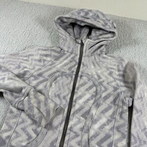 Lululemon Scuba Hoodie Womens Size 4 White Purple Full‎ Zip Thumbholes